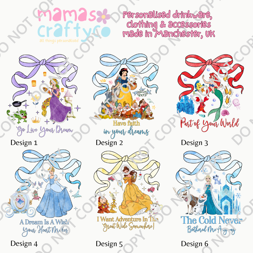 Personalised Tshirt Children Bow Design 3-4yr upto 12-13yr