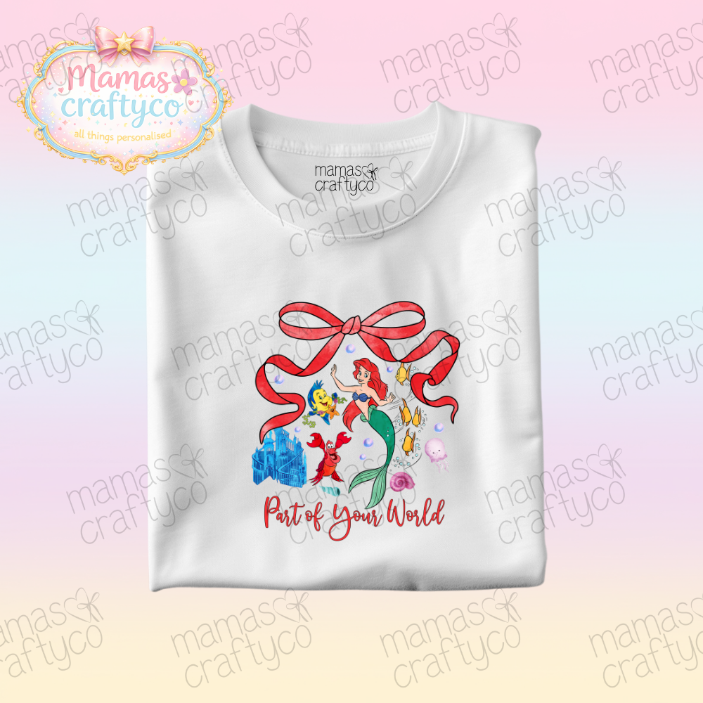 Personalised White Tee𑁤 Bow Ariel