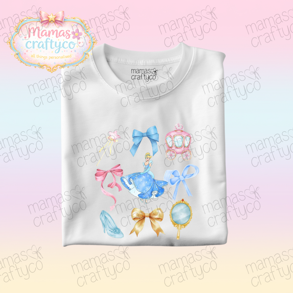 Personalised White Tee𑁤 Bows Cinderella