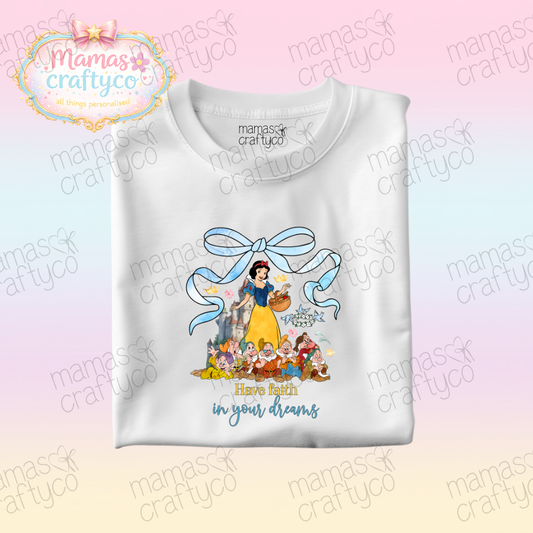 Personalised White Tee𑁤 Bow Snow White