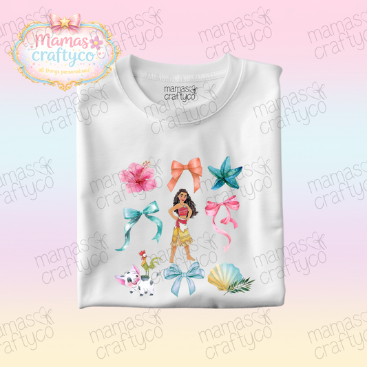 Personalised White Tee𑁤 Bows Moana