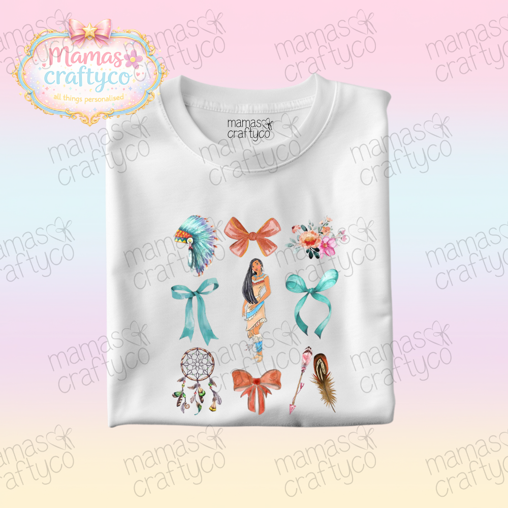 Personalised White Tee𑁤 Bows Pocahontas