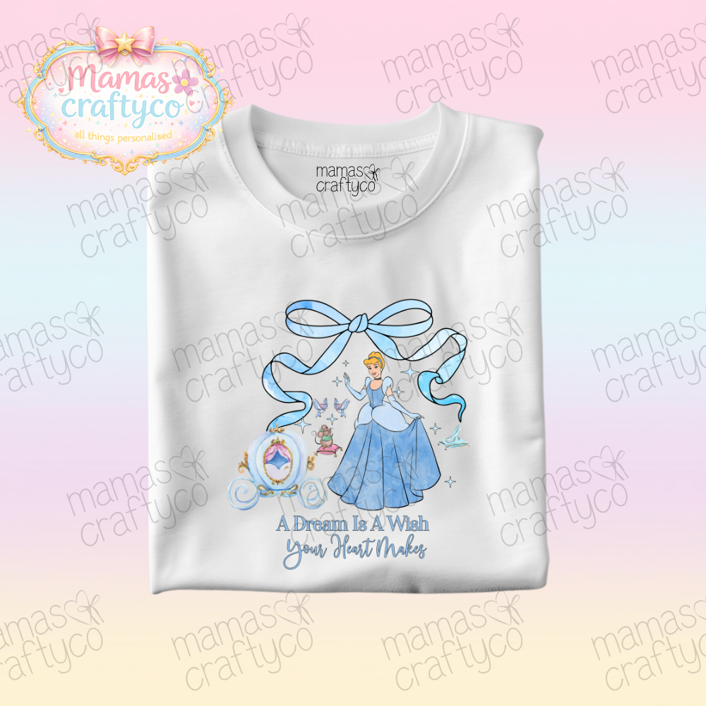 Personalised White Tee𑁤 Bow Cinderella