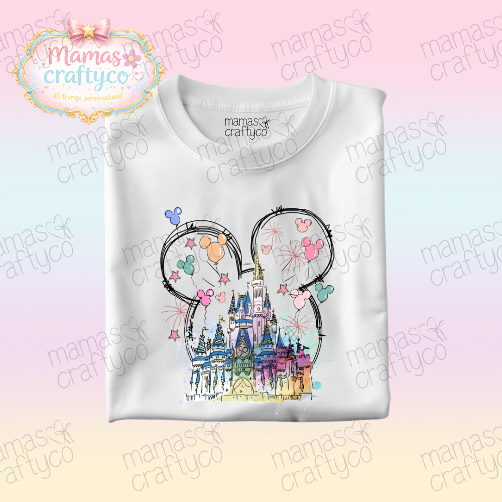 Personalised White Tee𑁤 Watercolour Castle