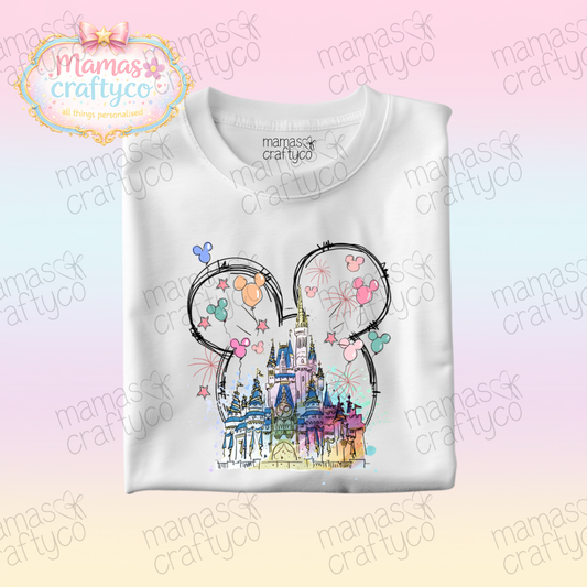 Personalised White Tee𑁤 Watercolour Castle