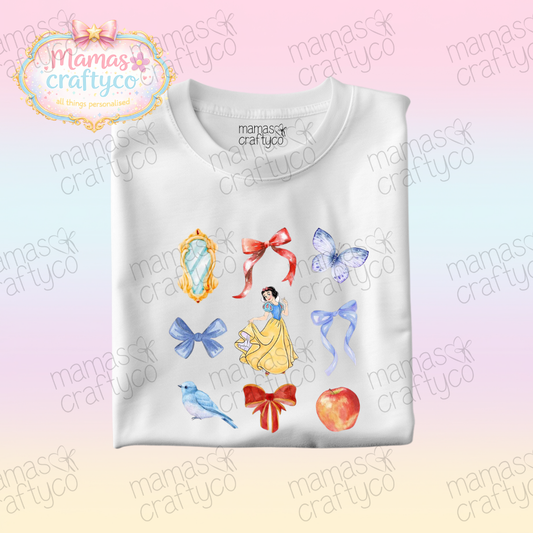 Personalised White Tee𑁤 Bows Snow White