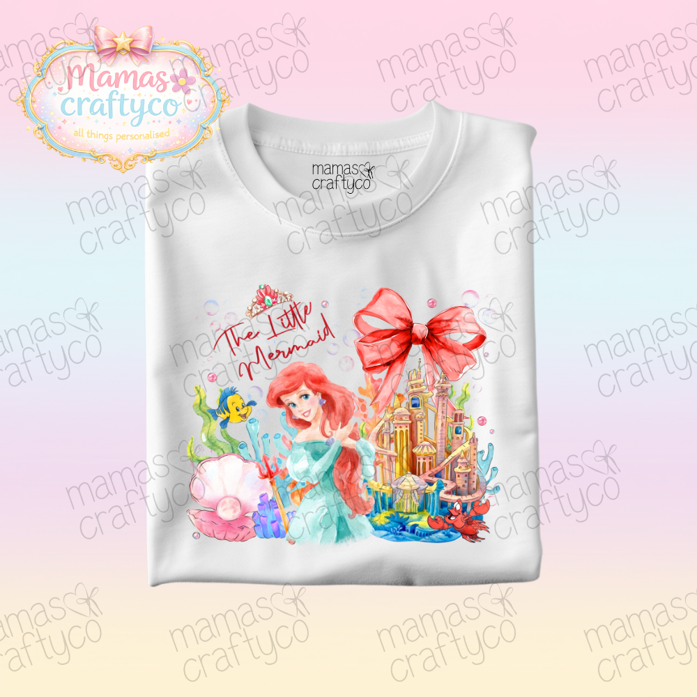 Personalised White Tee𑁤 Mermaid Bow